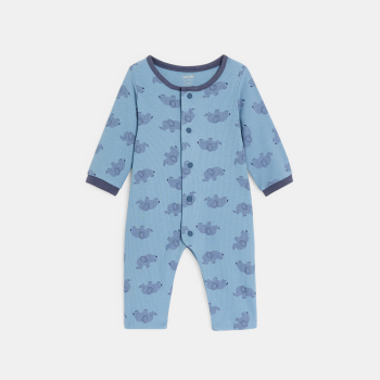 بيجاما قطنية بدون أقدام زرقاء اللون عليها رسم الفيل للصبي الصغير